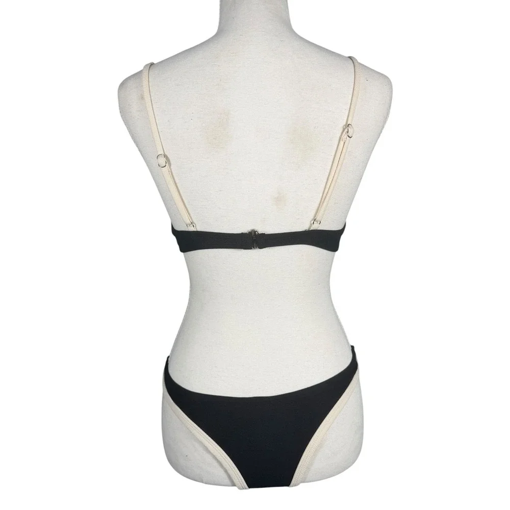 Black Cream Bikini Set‎ Womens Small Underwire High Cut Thong Swimsuit